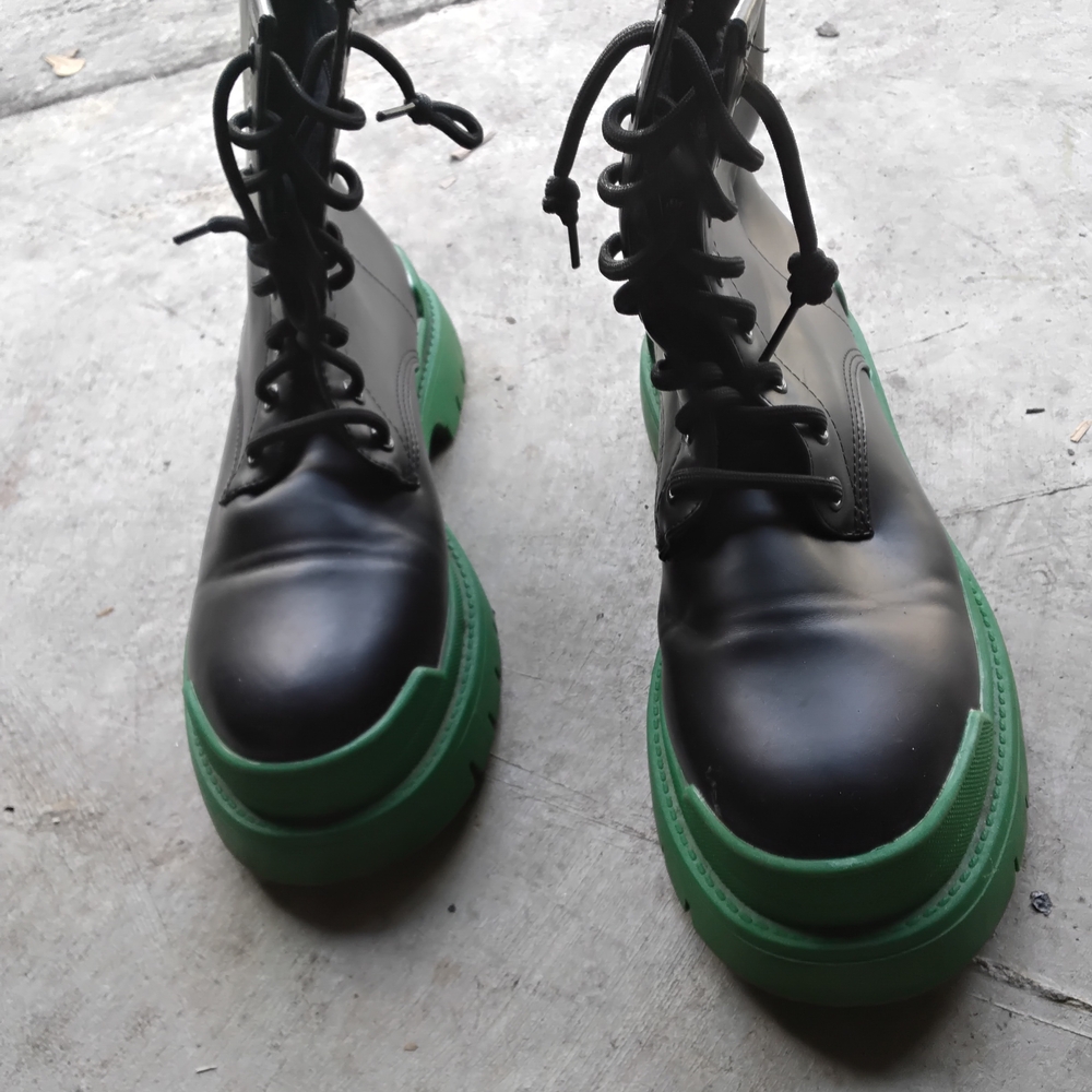 Black Combat Boots with Green Soles